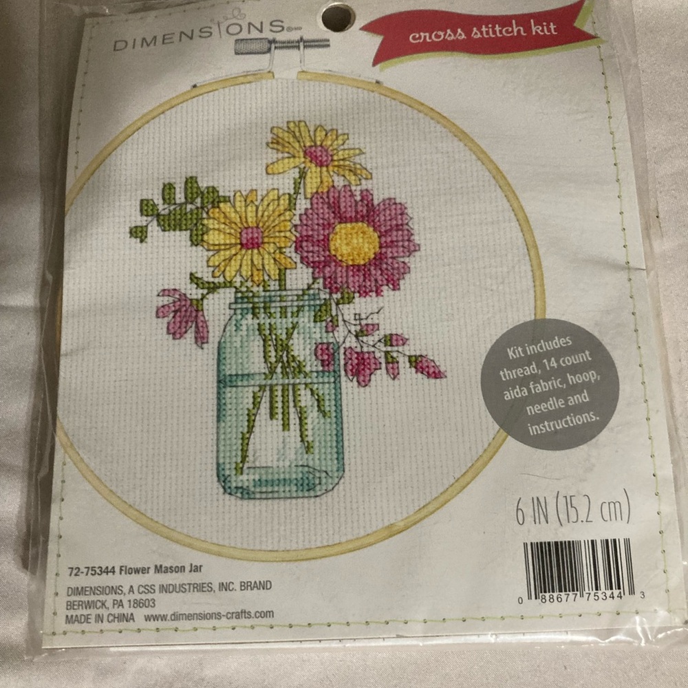 Dimensions Flower Mason Jar Cross Stitch Kit